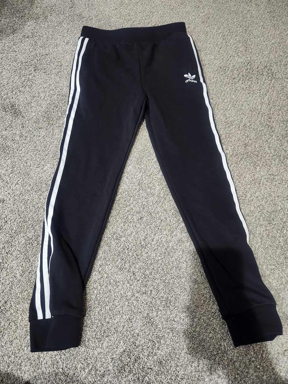 Adidas Trefoil Kids Black Track Pants with White Stripes Size Large